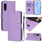 For Sony Xperia 5 IV Skin Feel Solid Color Leather Phone Case with Lanyard(Lavender Purple) - 1
