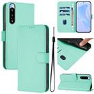 For Sony Xperia 5 IV Skin Feel Solid Color Leather Phone Case with Lanyard(Mint Green) - 1
