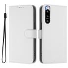 For Sony Xperia 5 IV Skin Feel Solid Color Leather Phone Case with Lanyard(White) - 2