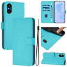 For Sony Xperia 5 V Skin Feel Solid Color Leather Phone Case with Lanyard(Lake Blue) - 1