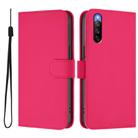 For Sony Xperia 10 IV Skin Feel Solid Color Leather Phone Case with Lanyard(Rose Red) - 2
