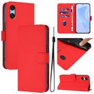 For Sony Xperia 10 VI 2024 Skin Feel Solid Color Leather Phone Case with Lanyard(Red) - 1