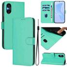 For Sony Xperia 5 VI Skin Feel Solid Color Leather Phone Case with Lanyard(Green) - 1