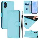 For Sony Xperia 5 VI Skin Feel Solid Color Leather Phone Case with Lanyard(Sky Blue) - 1