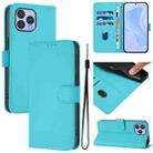 For Wiko T60 / Cubot P80 Skin Feel Solid Color Leather Phone Case with Lanyard(Lake Blue) - 1