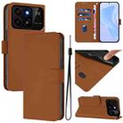 For ZTE Blade A35 / A55 Skin Feel Solid Color Leather Phone Case with Lanyard(Brown) - 1