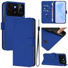 For ZTE Blade A35 / A55 Skin Feel Solid Color Leather Phone Case with Lanyard(Dark Blue) - 1