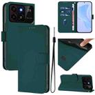 For ZTE Blade A35 / A55 Skin Feel Solid Color Leather Phone Case with Lanyard(Dark Green) - 1