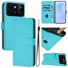 For ZTE Blade A35 / A55 Skin Feel Solid Color Leather Phone Case with Lanyard(Lake Blue) - 1