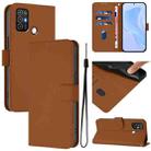 For ZTE Blade A52 Skin Feel Solid Color Leather Phone Case with Lanyard(Brown) - 1