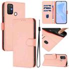 For ZTE Blade A52 Skin Feel Solid Color Leather Phone Case with Lanyard(Pink) - 1