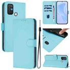 For ZTE Blade A52 Skin Feel Solid Color Leather Phone Case with Lanyard(Sky Blue) - 1