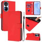 For ZTE Blade V40s Skin Feel Solid Color Leather Phone Case with Lanyard(Red) - 1