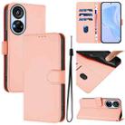 For ZTE Blade V40s Skin Feel Solid Color Leather Phone Case with Lanyard(Pink) - 1