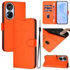 For ZTE Blade V40s Skin Feel Solid Color Leather Phone Case with Lanyard(Orange) - 1