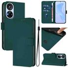 For ZTE Blade V40s Skin Feel Solid Color Leather Phone Case with Lanyard(Dark Green) - 1