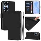 For ZTE Blade V40s Skin Feel Solid Color Leather Phone Case with Lanyard(Black) - 1