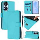 For ZTE Blade V40s Skin Feel Solid Color Leather Phone Case with Lanyard(Lake Blue) - 1