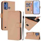 For ZTE Blade A53 Pro Skin Feel Solid Color Leather Phone Case with Lanyard(Nude) - 1