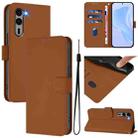 For Fujitsu Arrows We2 Plus / F-51E-51E Skin Feel Solid Color Leather Phone Case with Lanyard(Brown) - 1