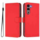 For Fujitsu Arrows We2 Plus / F-51E-51E Skin Feel Solid Color Leather Phone Case with Lanyard(Red) - 2