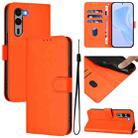 For Fujitsu Arrows We2 Plus / F-51E-51E Skin Feel Solid Color Leather Phone Case with Lanyard(Orange) - 1