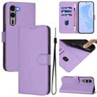 For Fujitsu Arrows We2 Plus / F-51E-51E Skin Feel Solid Color Leather Phone Case with Lanyard(Lavender Purple) - 1