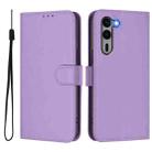 For Fujitsu Arrows We2 Plus / F-51E-51E Skin Feel Solid Color Leather Phone Case with Lanyard(Lavender Purple) - 2