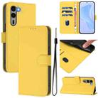 For Fujitsu Arrows We2 Plus / F-51E-51E Skin Feel Solid Color Leather Phone Case with Lanyard(Lemon Yellow) - 1