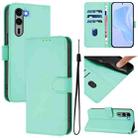 For Fujitsu Arrows We2 Plus / F-51E-51E Skin Feel Solid Color Leather Phone Case with Lanyard(Mint Green) - 1