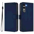 For Fujitsu Arrows We2 Plus / F-51E-51E Skin Feel Solid Color Leather Phone Case with Lanyard(Navy Blue) - 2