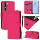 For Fujitsu Arrows We2 Plus / F-51E-51E Skin Feel Solid Color Leather Phone Case with Lanyard(Rose Red) - 1
