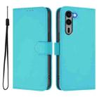 For Fujitsu Arrows We2 Plus / F-51E-51E Skin Feel Solid Color Leather Phone Case with Lanyard(Lake Blue) - 2