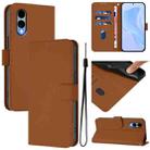 For Fujitsu Arrows We2 / F-52E Skin Feel Solid Color Leather Phone Case with Lanyard(Brown) - 1