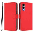 For Fujitsu Arrows We2 / F-52E Skin Feel Solid Color Leather Phone Case with Lanyard(Red) - 2