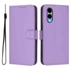 For Fujitsu Arrows We2 / F-52E Skin Feel Solid Color Leather Phone Case with Lanyard(Lavender Purple) - 2