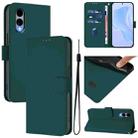 For Fujitsu Arrows We2 / F-52E Skin Feel Solid Color Leather Phone Case with Lanyard(Dark Green) - 1