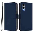 For Fujitsu Arrows We2 / F-52E Skin Feel Solid Color Leather Phone Case with Lanyard(Navy Blue) - 2