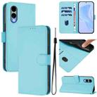 For Fujitsu Arrows We2 / F-52E Skin Feel Solid Color Leather Phone Case with Lanyard(Sky Blue) - 1