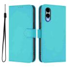 For Fujitsu Arrows We2 / F-52E Skin Feel Solid Color Leather Phone Case with Lanyard(Lake Blue) - 2