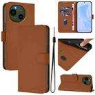 For Sharp Aquos R9/SH-51E Skin Feel Solid Color Leather Phone Case with Lanyard(Brown) - 1