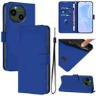 For Sharp Aquos R9/SH-51E Skin Feel Solid Color Leather Phone Case with Lanyard(Dark Blue) - 1