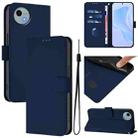 For Sharp Aquos Wish4/SH-52E Skin Feel Solid Color Leather Phone Case with Lanyard(Navy Blue) - 1