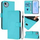 For Sharp Aquos Wish4/SH-52E Skin Feel Solid Color Leather Phone Case with Lanyard(Lake Blue) - 1