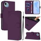 For Sharp Aquos Wish4/SH-52E Skin Feel Solid Color Leather Phone Case with Lanyard(Violet) - 1