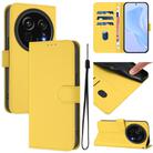 For Sharp Aquos R9 Pro SH-54E Skin Feel Solid Color Leather Phone Case with Lanyard(Lemon Yellow) - 1