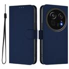 For Sharp Aquos R9 Pro SH-54E Skin Feel Solid Color Leather Phone Case with Lanyard(Navy Blue) - 2
