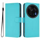 For Sharp Aquos R9 Pro SH-54E Skin Feel Solid Color Leather Phone Case with Lanyard(Lake Blue) - 2
