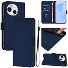 For Sharp Aquos Sense9 Plus Skin Feel Solid Color Leather Phone Case with Lanyard(Navy Blue) - 1