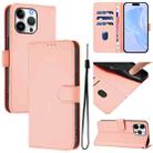 For iPhone 16 Pro Max Skin Feel Solid Color Leather Phone Case with Lanyard(Pink) - 1